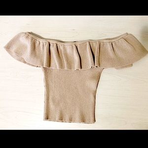 Nude Off-The-Shoulder Short Sleeve Top